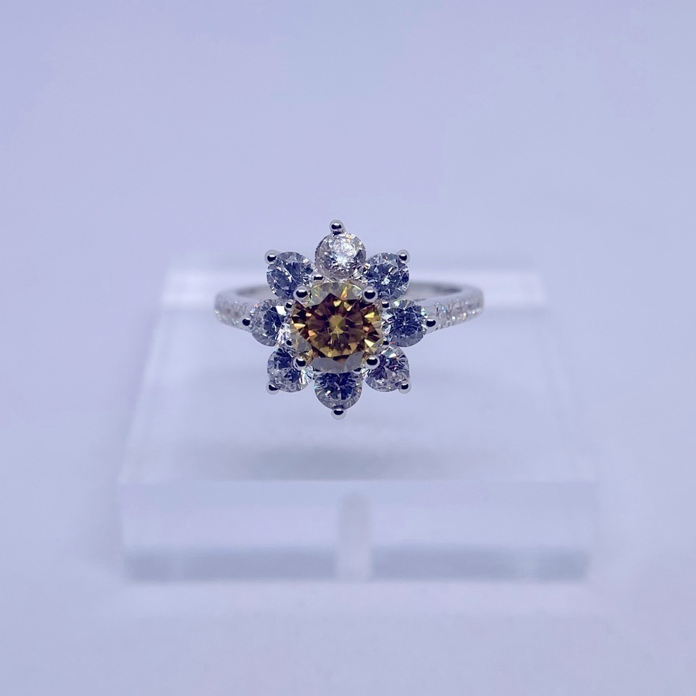 Moissanite Canary Yellow Ring 1 Ct Unique Flower Design 925 18k Brilliant Round - Picture 10 of 11